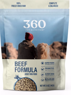 360 Pet Nutrition Beef Grain-Free Adult Freeze-Dried Dog Food, 5/16/48 oz bags